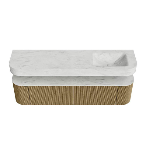 MONDIAZ THOR-DLUX 180cm meuble de salle de bains arrondi gauche + droite couleur Dusk avec 2 tiroirs et 2 portes. Vasque suspendue CLOUD Droite 1 trou de robinet couleur Opalo. SW1466018