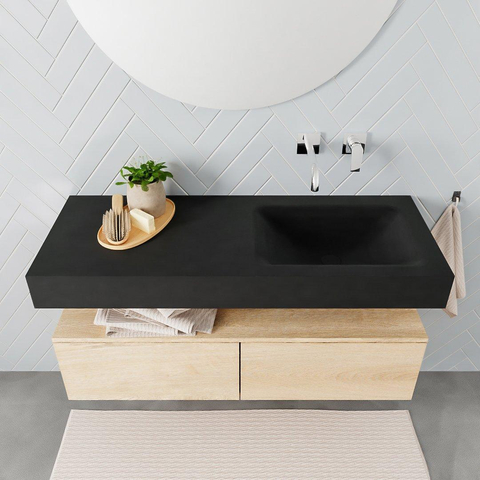 MONDIAZ ALAN 120cm - meuble sous-vasque - chêne blanchi - 2 tiroirs - lavabo suspendu - vasque à droite - 0 trous de robinet - urban SW408581