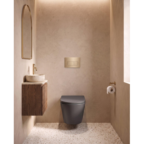 QeramiQ Dely Toiletset - 36.3x51.7cm - Geberit UP720 inbouwreservoir - rimless - diepspoel - 35mm zitting - softclose - bedieningsplaat beige - rechthoekige knoppen - mat zwart SW1427994