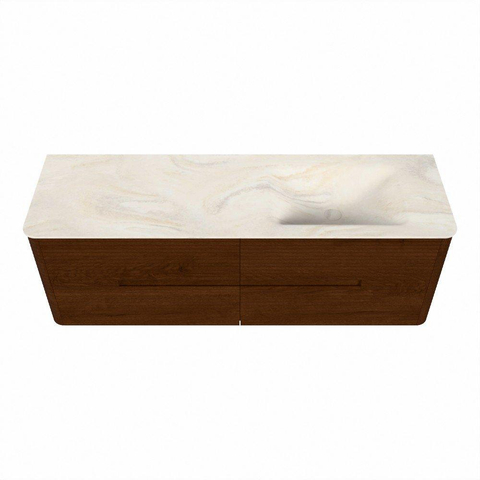 Mondiaz CIRO-DLUX Ensemble de meubles de salle de bains - 150x45x50cm - Plan vasque en solid surface Ostra - 1 vasque à droite - 1 trou de robinet - 4 tiroirs - Ruby SW1531850