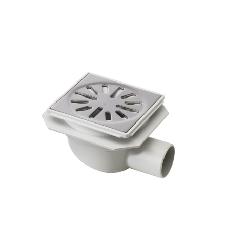 Aquaberg kunststof put/opzetstuk met zijaansl 40mm met RVS rooster verstelbaar 10x10cm met PPC reukslot 40mm 2300034