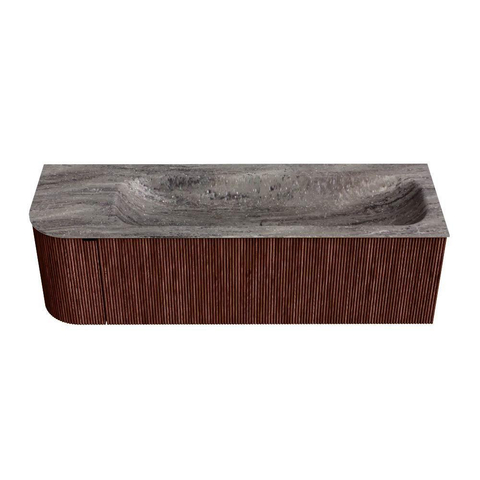 MONDIAZ KURVE-DLUX 145cm badmeubel ronding Links kleur Ruby met 1 lade en 1 deur. Wastafel BIG LARGE Rechts 1 kraangat Oza. SW1432820