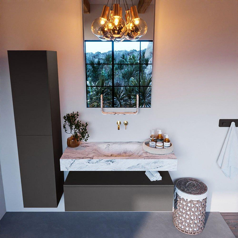 Mondiaz ALAN-DLUX Ensemble de meuble - 110cm - meuble Dark grey mat - 1 tiroir - Lavabo Cloud Glace suspendu - vasque Centre - 0 trous de robinet SW805347