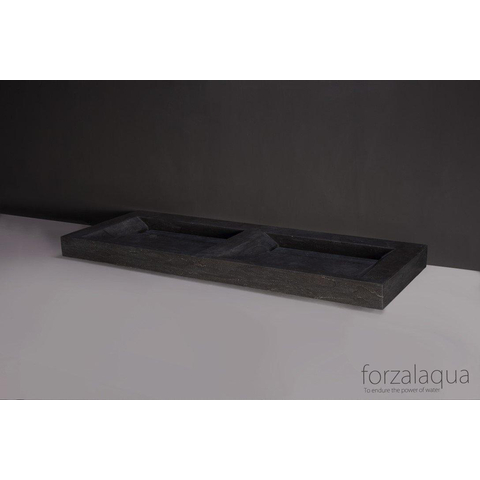 Forzalaqua Bellezza wastafel - 160.5x51.9x9cm - zonder kraangat - gezoet hardsteen (zwart) SW369832