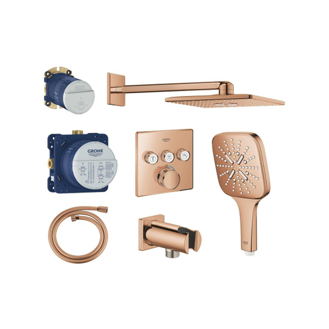 Grohe Grohtherm regendoucheset inbouw - hoofddouche vierkant - handdouche vierkant - warm sunset (koper) SW1235155