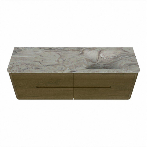 Mondiaz CIRO-DLUX Badkamermeubelset - 150x45x50cm - Solid surface wastafel Glace - 1 wasbak Rechts - 1 kraangat - 4 lades - Dusk SW1532878