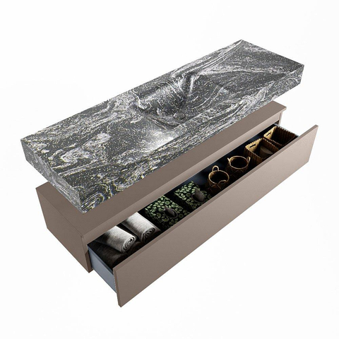 Mondiaz ALAN-DLUX Ensemble de meuble - 150cm - meuble Smoke mat - 1 tiroir - Lavabo Cloud Lava suspendu - vasque Centre - 1 trou de robinet SW808014