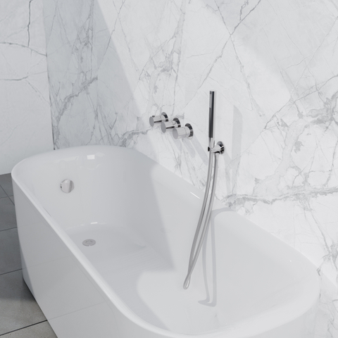 Fortifura Nebbio Badcombinatie-set - thermostaatkraan - wandaansluitbocht - met handdouchehouder - gladde doucheslang - staaf handdouche - badvulcombinatie - hoogglans chroom SW1238008