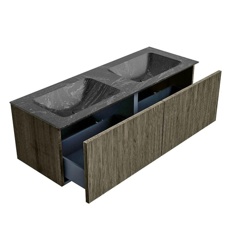 Mondiaz KURVE-DLUX Badkamermeubelset - 130x46x40cm - 2 lade - wastafel solid surface - dubbel - zonder kraangat - Shadow SW1414711