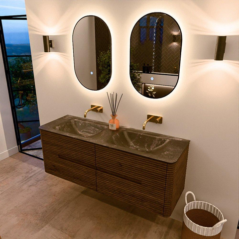 Mondiaz CIRO-DLUX Badkamermeubelset - 140x45x50cm - Solid surface wastafel Lava - 2 wasbak Dubbel - zonder kraangaten - 4 lades - Dusk SW1533050