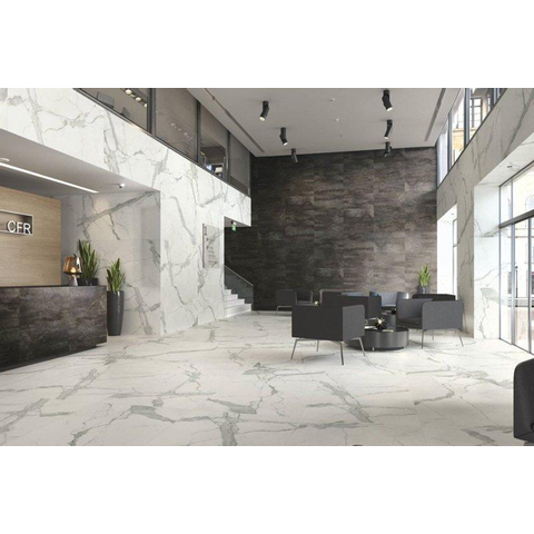 Terravito Alpuro carreau mural et de sol - 60x60cm - 9mm - carré - rectifié - effet marbre - blanc/noir mat SW359784
