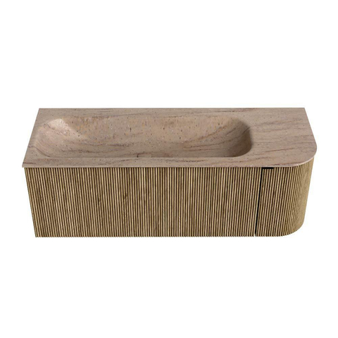 MONDIAZ KURVE-DLUX meuble de salle de bains 125cm arrondi à droite couleur Dusk avec 1 tiroir et 1 porte. Lavabo BIG MEDIUM à gauche sans trou de robinet Saba. SW1433352