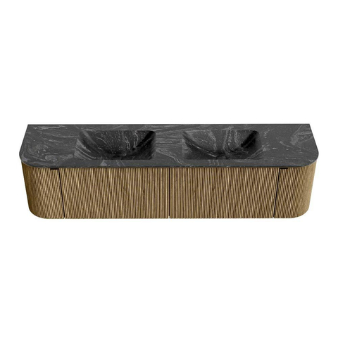 Mondiaz KURVE-DLUX Badkamermeubelset - 180x46x40cm - 2 lade - 2 deuren - wastafel solid surface - dubbel - zonder kraangat - Dusk SW1415546