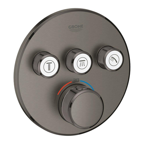 Grohe Grohtherm SmartControl Inbouwkraan - thermostatisch - met omstel voor 3 functies - rond - brushed hard graphite (antraciet) SW225090