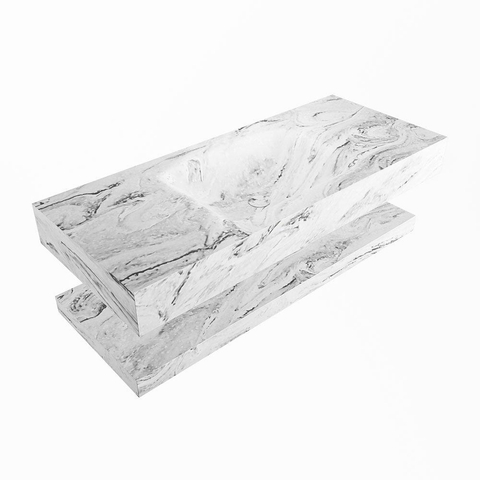 MONDIAZ ALAN - DLUX Badkamermeubelset - 110cm - planchet met vrijhangende wastafel - wasbak midden - 0 kraangaten - Glace SW809327