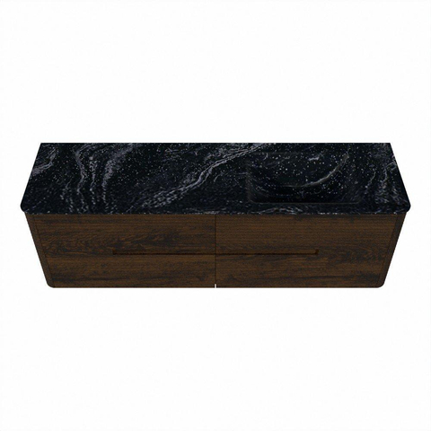 Mondiaz CIRO-DLUX Ensemble de meubles de salle de bains - 160x45x50cm - Lavabo solid surface Lava - 1 vasque à droite - 1 trou de robinet - 4 tiroirs - Noyer SW1530159