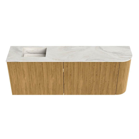 Mondiaz JOYA-DLUX 111.6cm toiletmeubel - ronding rechts kleur Oak - Wastafel FAYE positie Links Zonder kraangat kleur Ostra. SW1422258