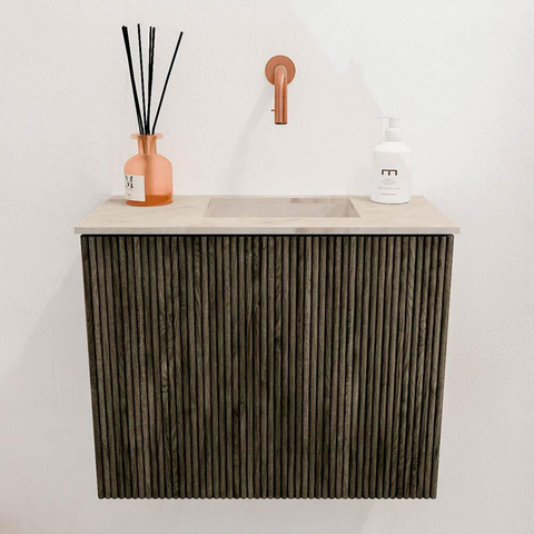 Mondiaz JOYA-DLUX 50cm toiletmeubel - kleur Shadow - Wastafel FAYE positie Rechts Zonder kraangat kleur Frappe. SW1422643