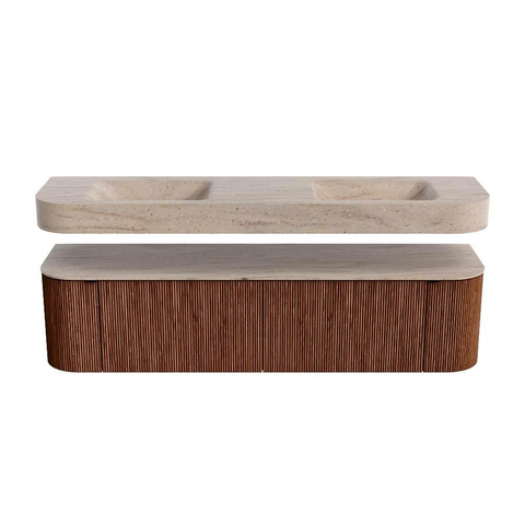 MONDIAZ THOR-DLUX 180cm meuble de salle de bains arrondi gauche + droite couleur Ruby avec 2 tiroirs et 2 portes. Vasque suspendue CLOUD Double sans trou de robinet couleur Saba. SW1466259