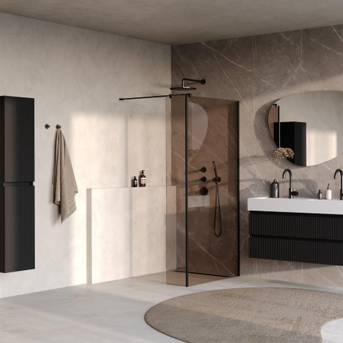 BRAUER Oblivion Douche à l'italienne - 100x200cm - paroi latérale 30 cm - revêtement verre - verre bronze - noir mat SW1417911