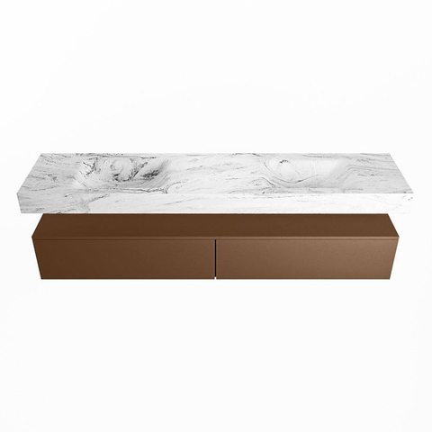 Mondiaz ALAN-DLUX Ensemble de meuble - 200cm - meuble Rust mat - 2 tiroirs - Lavabo Cloud Glace suspendu - vasque Gauche et droite - 0 trous de robinet SW806025