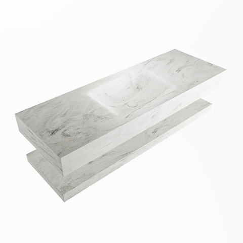 Mondiaz ALAN-DLUX Ensemble de meuble - 130cm - meuble Opalo mat - 0 tiroirs - Lavabo Cloud Opalo suspendu - vasque Centre - 0 trous de robinet SW809159