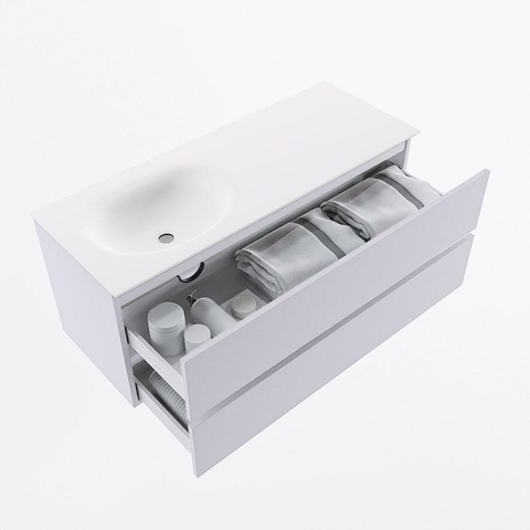 Mondiaz VICA Ensemble meuble de salle de bains - 120cm - cale - 2 tiroirs - Lavabo MOON - gauche - sans trou de robinet - couleur talc - version XL 60cm de haut SW1189241