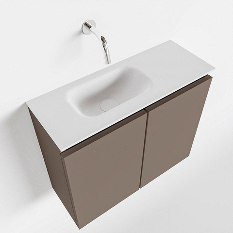 MONDIAZ TURE Toiletmeubel 60x23x50cm met 0 kraangaten 2 deuren smoke mat Wastafel Eden links Solid Surface Wit SW474955