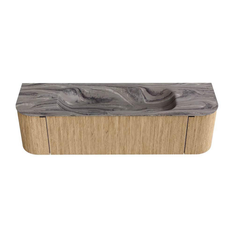 MONDIAZ KURVE-DLUX Meuble de salle de bains 160cm arrondi Gauche + Droite couleur Chêne avec 1 tiroir et 2 portes. Lavabo BIG MEDIUM Central 1 trou de robinet Sombra. SW1433587