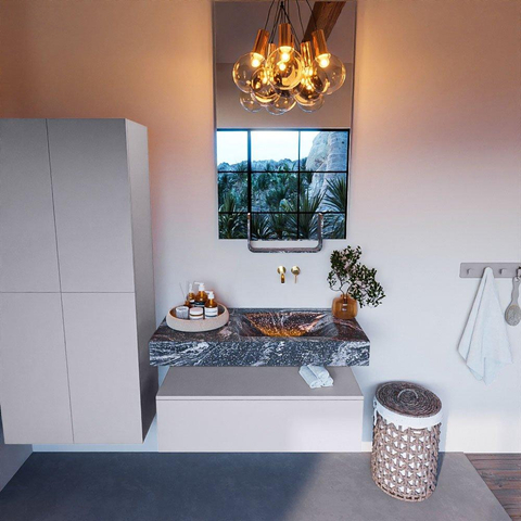 Mondiaz ALAN-DLUX Ensemble de meuble - 100cm - meuble Cale mat - 1 tiroir - Lavabo Cloud Lava suspendu - vasque Droite - 0 trous de robinet SW808289