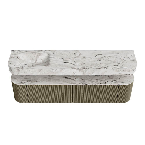 MONDIAZ THOR-DLUX Meuble de salle de bains - 190cm - arrondi gauche + droite - couleur Shadow - 2 tiroirs et 2 portes - Vasque suspendue CLOUD Gauche sans trou de robinet - couleur Glace SW1466566