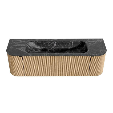 MONDIAZ KURVE-DLUX Meuble de salle de bains 150 cm avec module 25 Len R couleur Chêne avec 1 tiroir et 2 portes. Lavabo BIG MEDIUM central 1 trou de robinet couleur Lava. SW1138133