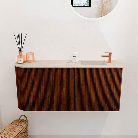 Mondiaz JOYA-DLUX 91.6cm toiletmeubel - ronding links kleur Ruby - Wastafel FAYE positie Rechts 1 kraangat kleur Frappe. SW1423482