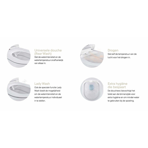 SHOWROOMMODEL Royal plaza Juglans Douche WC Randloos met fohn en ladydouche Glans Wit SHOW25812