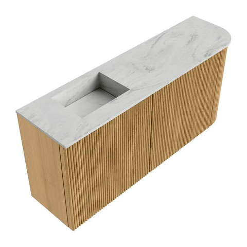 Mondiaz JOYA-DLUX 91.6cm meuble de toilette - arrondi droit couleur Chêne - Vasque FAYE position Gauche Sans trou de robinet couleur Opalo SW1422202