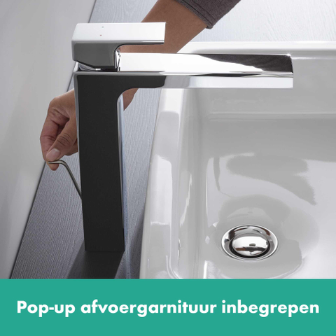 Hansgrohe Vernis Shape 1 greeps wastafelkraan - 230 zinc - met trekwaste - hoogglans chroom SW651942