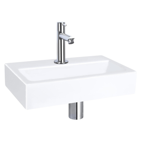 QeramiQ Fuente pack lave-mains – 38 x 24 x 7 cm – perçage central – robinet chromé – sans cadre SW1111472