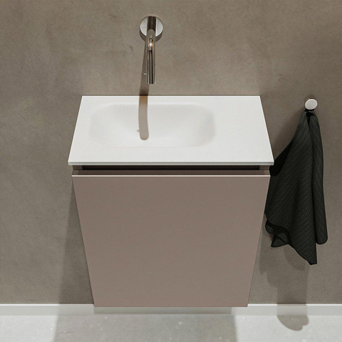 MONDIAZ TURE Fonteinset - 40x23x50cm - 0 kraangaten - 1 deur - smoke mat - Wasbak links - Solid Surface Wit SW474972