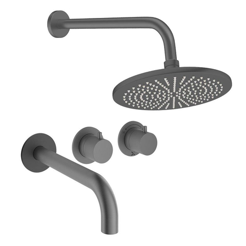 Crosswater MODULE Regendoucheset inbouw - 2 hendels - baduitloop - 30cm douchekop - wandarm - slate gunmetal (antraciet) SW1472403