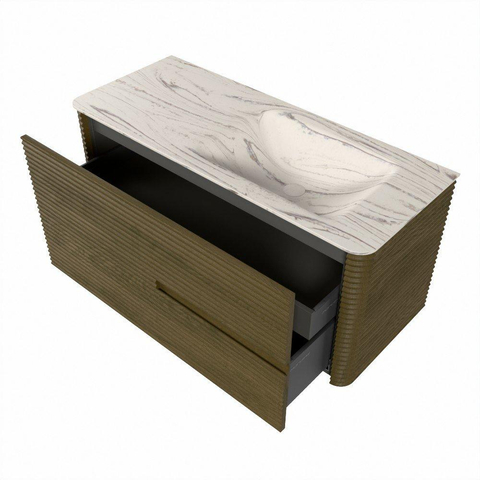 Mondiaz CIRO-DLUX Ensemble de meubles de salle de bains - 110x45x50cm - lavabo solid surface Nata - 1 vasque à droite - sans trous de robinet - 2 tiroirs - Dusk SW1533205