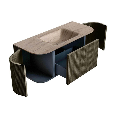 MONDIAZ KURVE-DLUX Meuble de salle de bains 110cm arrondi gauche + droite couleur Shadow avec 1 tiroir et 2 portes. Lavabo CLOUD central 1 trou de robinet Saba. SW1433405