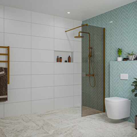 Fortifura Galeria Douche à l'italienne - 70x200cm - verre fumé - Cuivre brossé SW876936