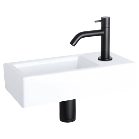 Differnz Ravo fonteinset – 38.5x18.5x9.5 cm – keramiek wit glans – gebogen mat zwarte kraan SW705323
