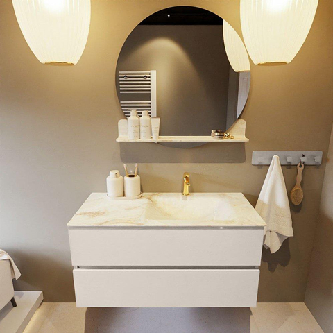 VICA-DLUX meuble sous lavabo 100cm Linen 2 tiroirs. Lavabo encastré CLOUD à droite 1 trou de robinet, couleur Frappe. SW902528