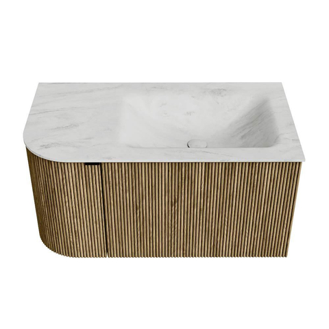 Mondiaz KURVE-DLUX Badkamermeubelset - 85x46x40cm - 1 lade - 1 deur - wastafel solid surface - rechts - 1 kraangat - Dusk SW1415053
