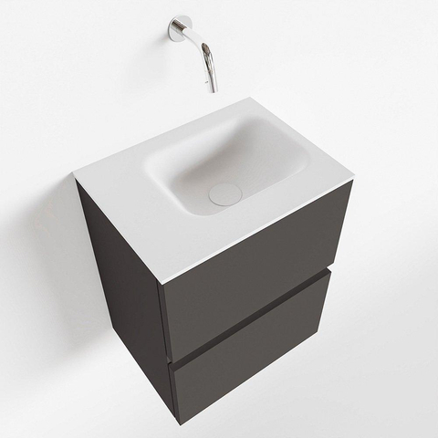 MONDIAZ ADA Toiletmeubel 40x30x50cm met 0 kraangaten 2 lades dark grey mat Wastafel Lex links Solid Surface Wit SW472542