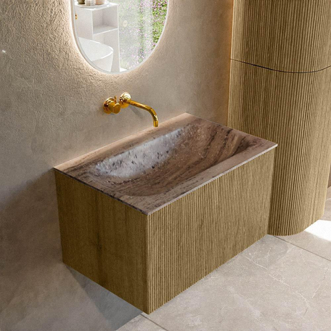 MONDIAZ KURVE-DLUX 70cm badmeubel kleur Dusk met 1 lade en 0 deuren. Wastafel BIG SMALL Midden zonder kraangat Oza. SW1432962