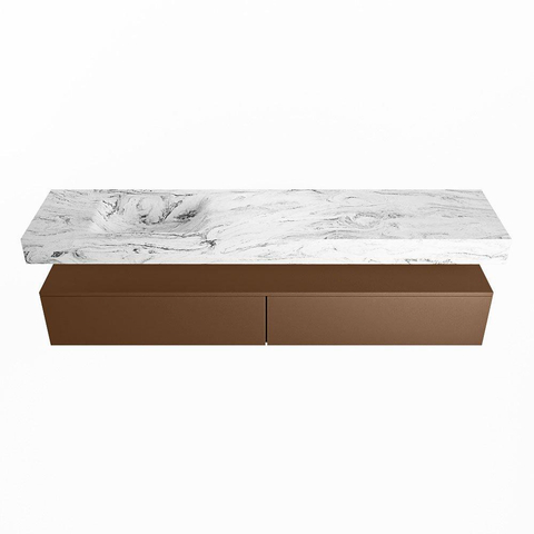 Mondiaz ALAN-DLUX Ensemble de meuble - 200cm - meuble Rust mat - 2 tiroirs - Lavabo Cloud Glace suspendu - vasque Gauche - 1 trou de robinet SW806116