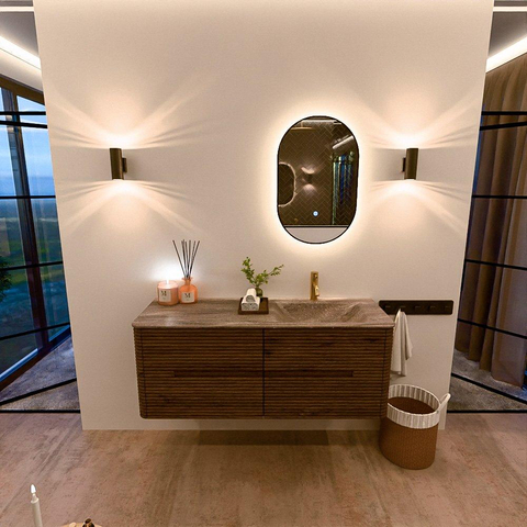 Mondiaz CIRO-DLUX Meuble de salle de bains - 130x45x50cm - Plan-vasque solid surface Oza - 1 lavabo à droite - 1 trou de robinet - 4 tiroirs - Dusk SW1533377