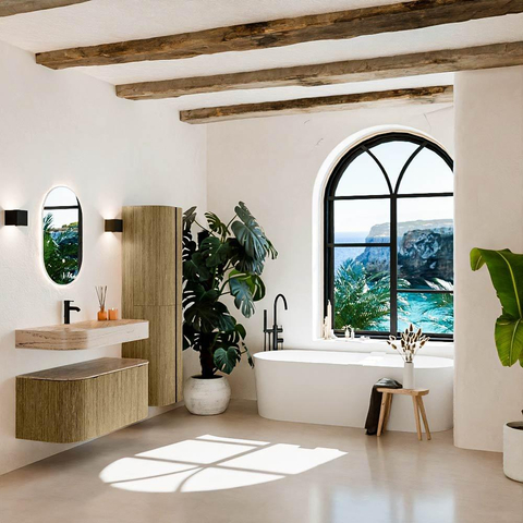 MONDIAZ THOR-DLUX 100cm meuble de salle de bains arrondi gauche + droite couleur Dusk avec 1 tiroir et 2 portes. Vasque suspendue CLOUD Milieu 1 trou de robinet couleur Arena. SW1467453
